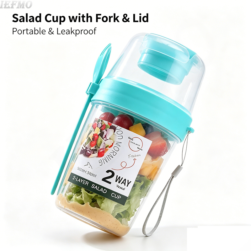 Meal Prep Yogurt Bowl - Saladeschaalset voor onderweg met ingebouwde vork